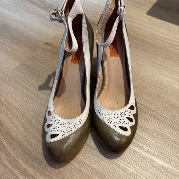 Miz Mooz Callista Olive & White Leather Mary Jane Heels – Size 8,5 - Picture 1 of 5